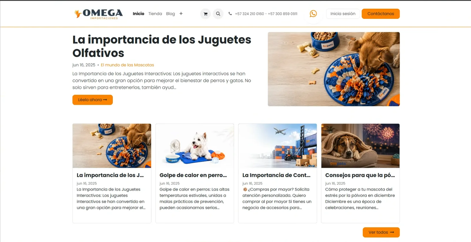 Sitio web de Omega Importaciones / Ompets